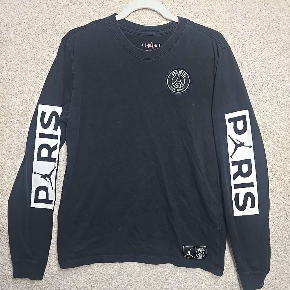 Jordan Mens Medium Black Paris‎ Saint Germain Soccer long sleeve t-shirt EUC